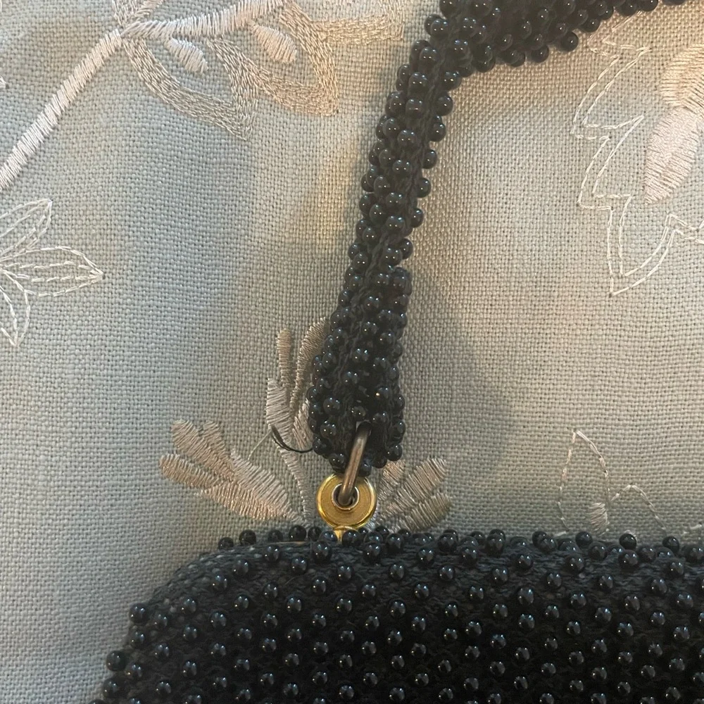 Black Beaded Corde’ Bead Vintage Bag - Picture 4 of 14